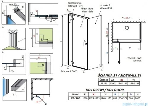 Radaway Essenza 8 Brushed Nickel Kdj kabina 120x120cm lewa szczotkowany nikiel 10480812-01-01L/10470337-91-01L/10113120-01-01