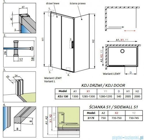 Radaway Idea Kdj Brushed GunMetal kabina 130x75cm lewa szczotkowany grafit 387043-92-01L/387049-92-01R
