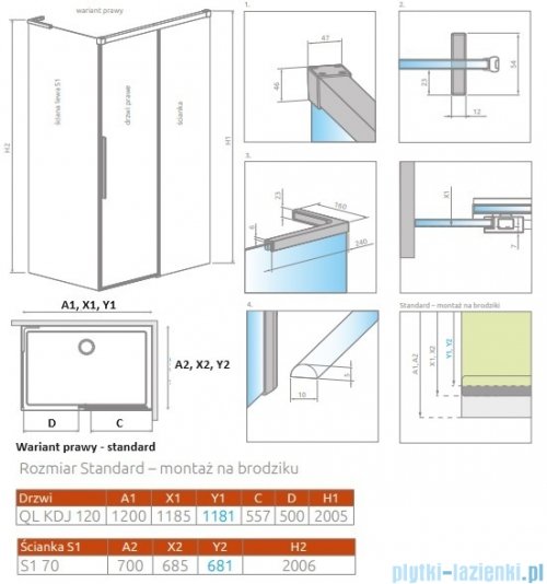 Radaway Idea 8 QL Kdj kabina 120x70cm prawa szkło przejrzyste 10550617-01-01R/10350553-01-01/10360070-01-01L