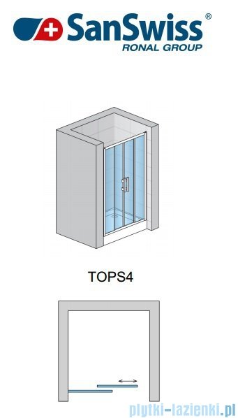 SanSwiss Top-Line TOPS4 Drzwi prysznicowe 4-częściowe 160cm profil srebrny TOPS416000107