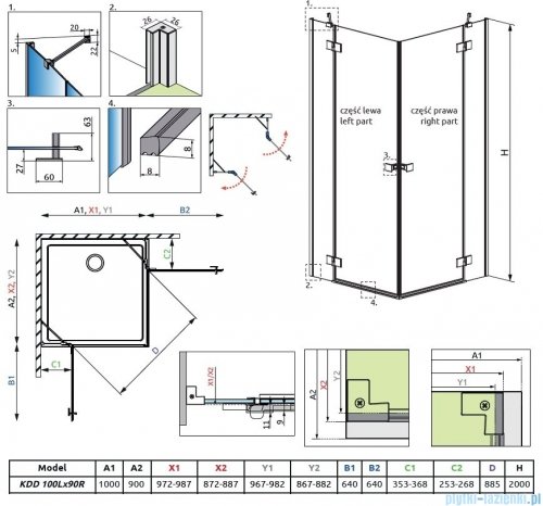 Radaway Essenza Kdd kabina 100x90cm szkło przejrzyste 1385062-01-01L/1385060-01-01R