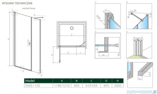 Radaway Nes 8 Black Dws I drzwi wnękowe 120cm lewe czarny mat/szkło przejrzyste 10078110-54-01L/10078112-01-01