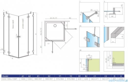 Radaway Essenza Pro Brushed GunMetal Kdd kabina 100x100cm szczotkowany grafit 10096100-92-01L/10096100-92-01R