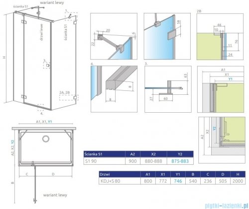 Radaway Essenza Pro Black Kdj+S kabina 90x80x90cm lewa czarny mat/szkło przejrzyste 10097380-54-01L/10098090-01-01/10098090-01-01