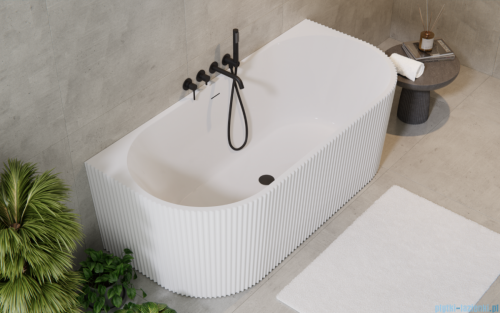 Besco Leya 150x75cm wanna wolnostojąca przyścienna ryflowana akrylowa + syfon klik-klak chrom #WAS-150-L