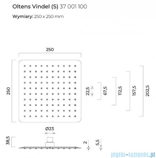 Oltens Vindel (S) deszczownica 25x25 cm chrom 37001100