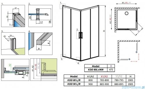 Radaway Idea Kdd Brushed Gold kabina 80x90cm szczotkowane złoto 387061-99-01L/387060-99-01R