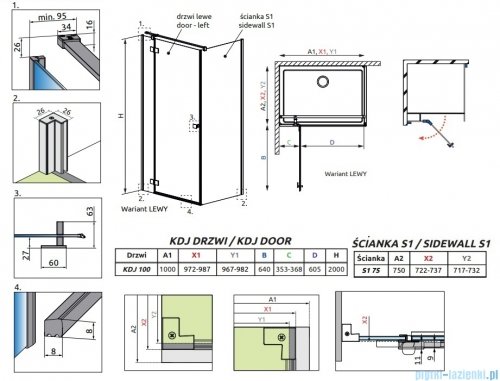 Radaway Essenza Kdj Brushed Nickel kabina 100x75cm lewa szczotkowany nikiel 1385040-91-01L/1384049-01-01