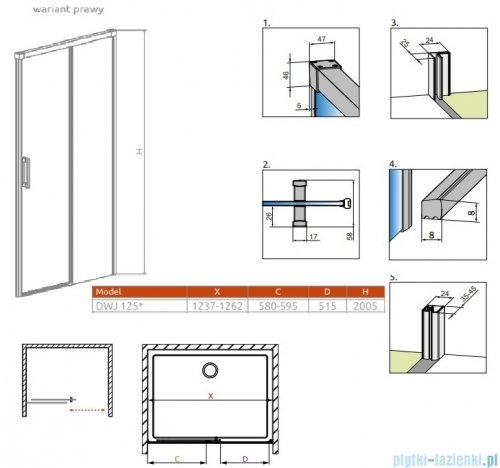 Radaway Idea Dwj drzwi wnękowe 125cm prawe szkło przejrzyste 387023-01-01R