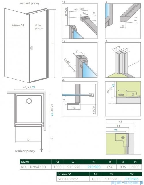 Radaway Nes 8 Black Kdj I Frame kabina 100x100cm prawa czarny mat/szkło przejrzyste 10072100-54-56R/10089100-54-56