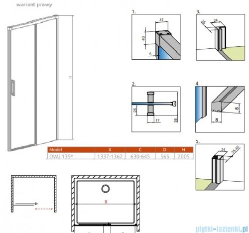 Radaway Idea Gold DWJ drzwi wnękowe 135cm prawe złoty połysk/szkło przejrzyste 387024-09-01R