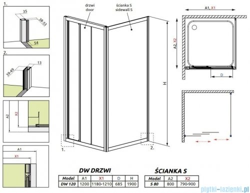 Radaway Treviso DW+S kabina 120x80 szkło fabric 32333-01-06N/32413-01-06N