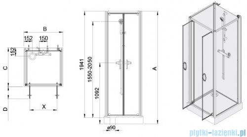 Sanplast Basic Complete KCDDp/BASIC+Bza kabina czterościenna kompletna 90x90x202 cm przejrzysta 602-460-2430-01-4B0