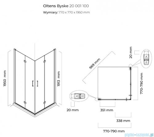 Oltens Byske kabina prysznicowa kwadratowa szkło przejrzyste 80x80cm 20001100