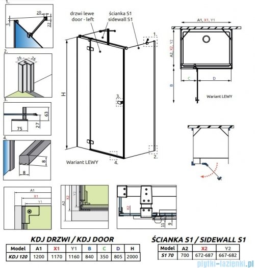 Radaway Fuenta Kdj+S kabina 70x120x70cm lewa chrom połysk szkło przejrzyste 1384048-01-01/1384024-01-01L/1384048-01-01