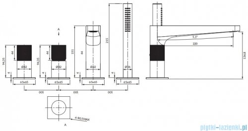 Omnires Contour bateria wannowa 4-otworowa złoto szczotkowane CT8032GLB