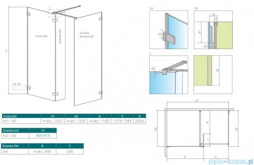 Radaway Euphoria Walk-in III kabina 140x100cm szkło przejrzyste 383136-01-01/383122-01-01/383160-01-01