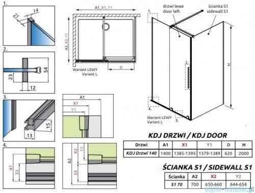  Radaway Furo Kdj Brushed GunMetal kabina 140x70cm lewa szczotkowany grafit 10104722-92-01L/10110680-01-01/10113070-01-01