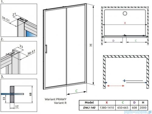 Radaway Premium Pro Black Dwj drzwi 140cm prawe czarny mat/szkło przejrzyste 1014140-54-01R