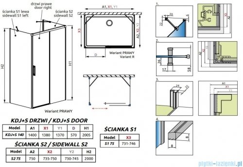 Radaway Idea Kdj+s kabina prysznicowa 75x140x75 prawa przejrzyste 10116140-01-01R/387048-01-01L/10117075-01-01