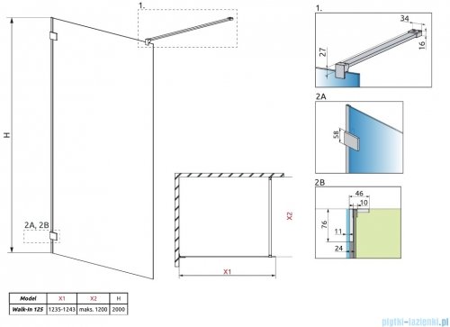 Radaway Essenza Pro Brushed Nickel 125x200 kabina Walk-in szczotkowany nikiel 10103125-91-01 