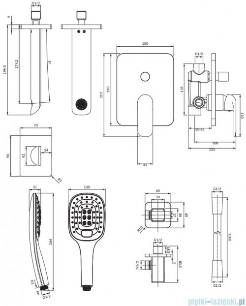 Omnires Sacramento system wannowy podtynkowy czarny mat SYSSCW01BL