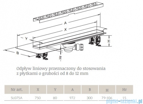 Radaway Basic Odpływ liniowy 75x8cm 5L075A,5R075B