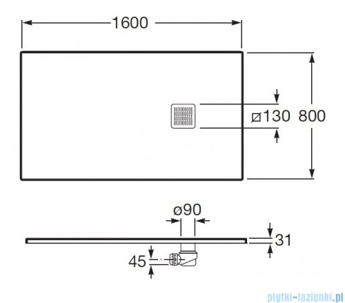 Roca Terran 160x80cm brodzik prostokątny konglomeratowy cafe AP10164032001660