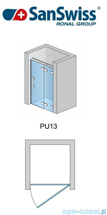 SanSwiss Pur PU13 Drzwi 1-częściowe wymiar specjalny profil chrom szkło Durlux 200 Prawe PU13DSM11022