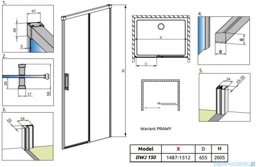 Radaway Idea White Dwj drzwi 150cm prawe szkło przejrzyste 387019-04-01R