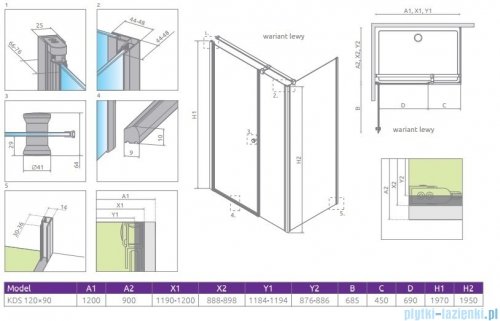 Radaway Eos KDS kabina prysznicowa 120x90 lewa szkło przejrzyste 37554-01-01NL