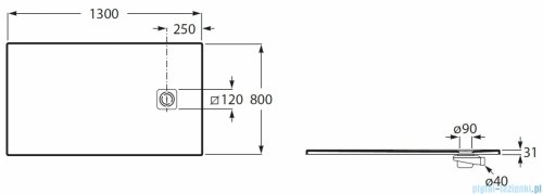 Roca Magma 130x80 cm brodzik prostokątny kompozytowy STONEX BEŻOWY APE0151432003650
