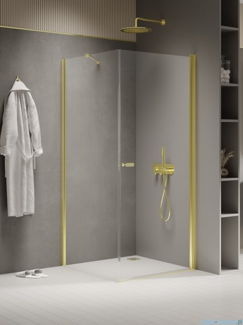 New Trendy New Soleo Light Gold 90x110x195 cm kabina wspornik skośny złoty połysk/szkło przejrzyste K-1843
