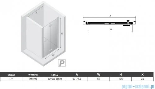 New Trendy New Soleo drzwi wnękowe bifold 70x195 cm prawe szkło przejrzyste D-0130A