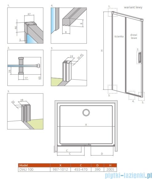 Radaway Idea 8 Dwj drzwi wnękowe 100cm lewe szkło przejrzyste 10330520-01-01L/10350453-01-01