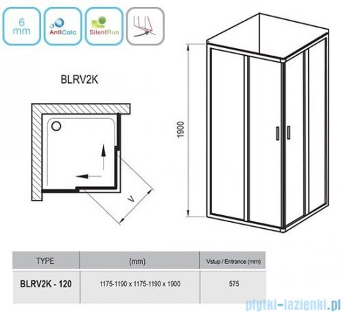 Ravak Blix BLRV2K drzwi prysznicowe 1/2 120cm satyna grape Anticalc 1XVG0U00ZG
