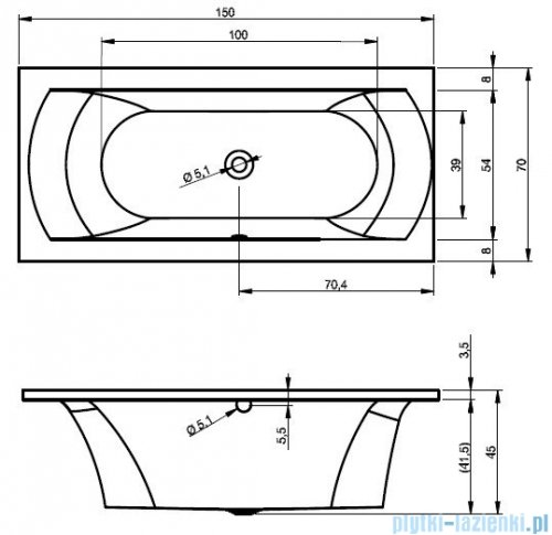 Riho Lima wanna prostokątna 150x70cm nóżki+syfon B049001005/207093/208865