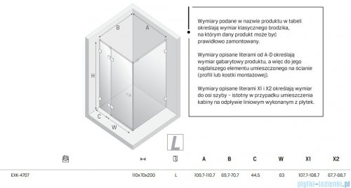 New Trendy Eventa Gold Shine kabina prysznicowa prostokątna 110x70x200 cm lewa przejrzyste Złoty połysk EXK-4707