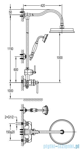 Omnires Armance system prysznicowy natynkowy złoty AM5244GL