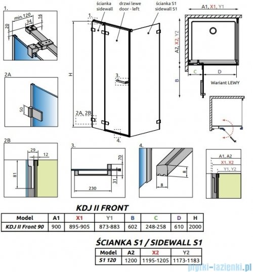 Radaway Arta Kdj II kabina 90x120cm lewa szkło przejrzyste 386455-03-01L+1386040-03-01L+386024-03-01