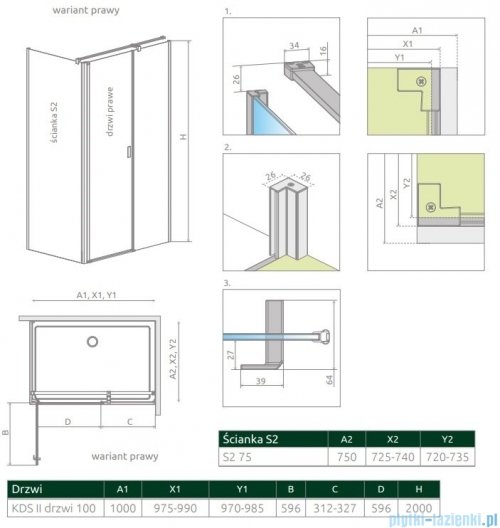 Radaway Nes Black Kds II kabina 100x75cm prawa czarny mat/szkło przejrzyste 10033100-54-01R/10040075-54-01