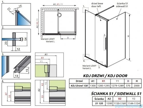 Radaway Furo Kdj Brushed Copper kabina 130x120cm lewa szczotkowana miedź 10104672-93-01L/10110630-01-01/10113120-01-01