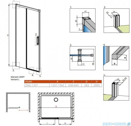 Radaway Idea 6 DWJ Brushed Light Gold drzwi wnękowe 135cm lewe szczotkowane jasne złoto 387024-98-01L