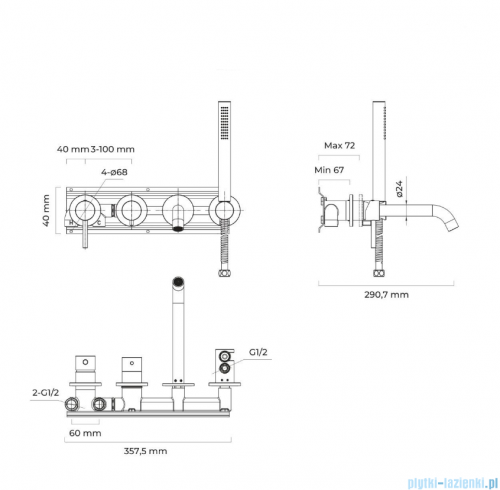 Oltens Molle bateria wannowo-prysznicowa podtynkowa 4-otworowa chrom 34105100