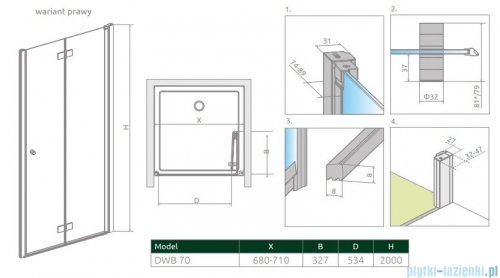 Radaway Nes 8 Dwb drzwi wnękowe 70cm prawe przejrzyste 10079070-01-01R