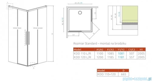 Radaway Idea 8 QL Kdd kabina 110x120cm szkło przejrzyste 10590110-01-01L/10590120-01-01R