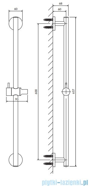 Omnires Drążek prysznicowy 66 cm nikiel DR12NI