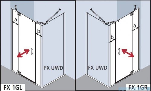 Kermi Filia Xp Drzwi wahadłowe 1-skrzydłowe z polami stałymi, lewe, przezroczyste KermiClean/srebrne 130x200cm FX1GL13020VPK