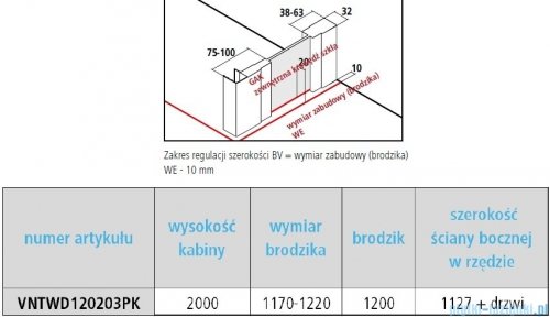Vitalle NOLA ścianka boczna 120 cm czarna VNTWD120203PK