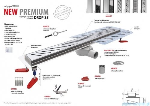 Wiper New Premium Mistral Odpływ liniowy z kołnierzem 110 cm syfon drop 35 mat 500.0100.03.110